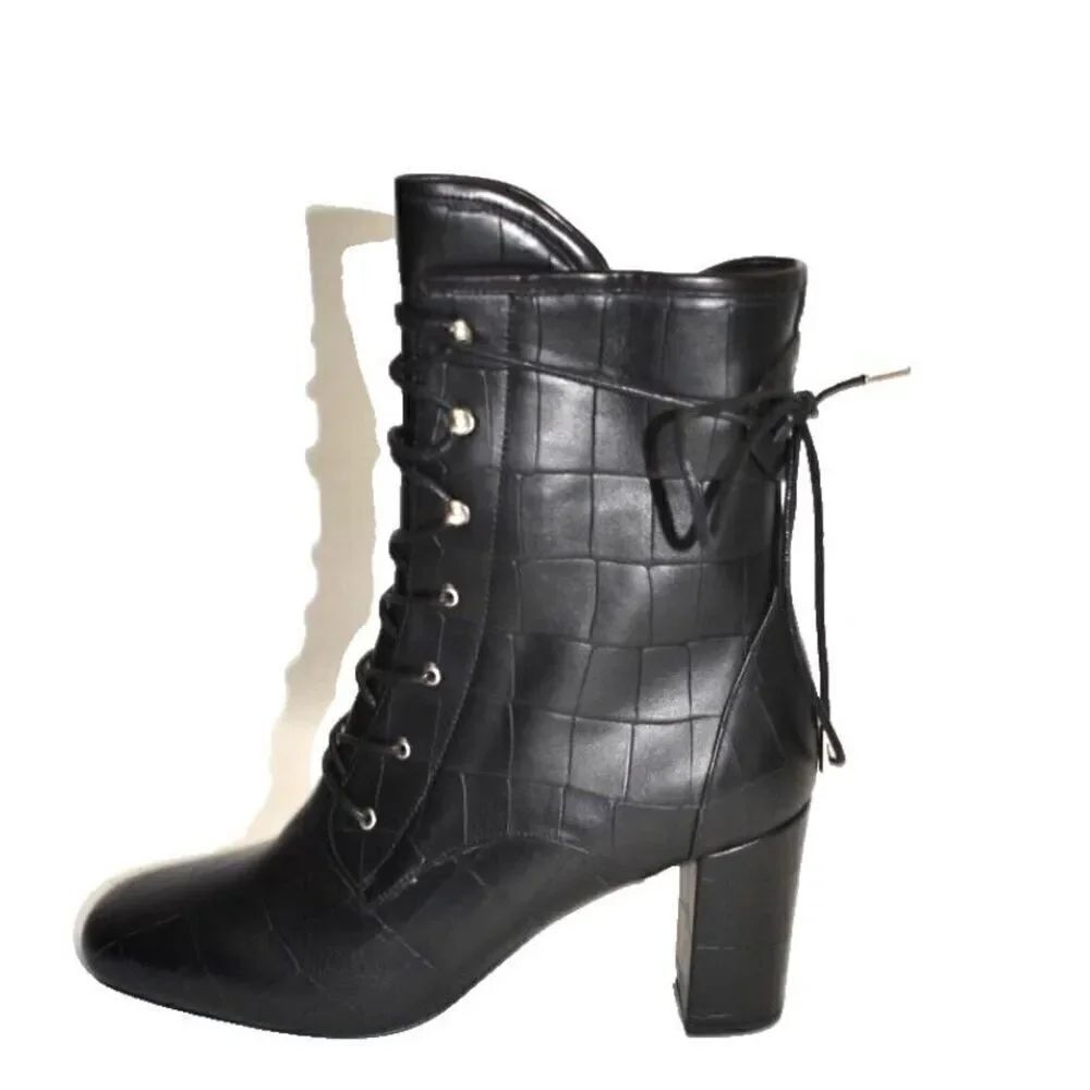 Longchamp Black Croc Print Bootie NWOB Size 38/ US 7 1/2